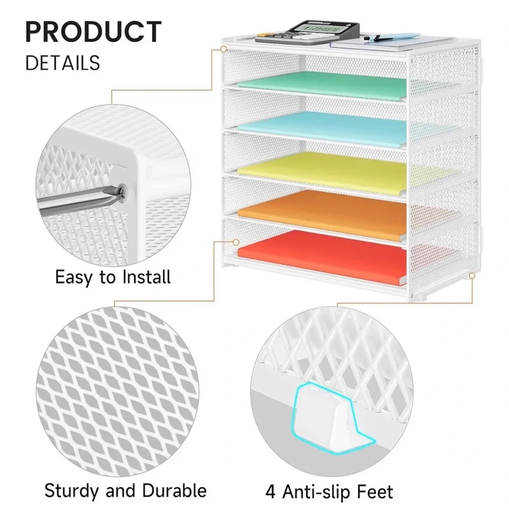 Pack 6 Tier Paper Organizer, Metal Mesh Desk File Folder, Letter Tray Organizer